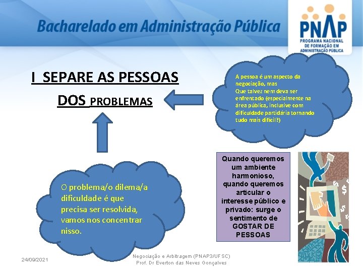 I SEPARE AS PESSOAS DOS PROBLEMAS O problema/o dilema/a dificuldade é que precisa ser