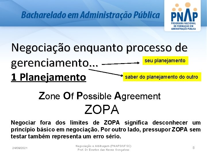 Negociação enquanto processo de seu planejamento gerenciamento. . . 1 Planejamento saber do planejamento