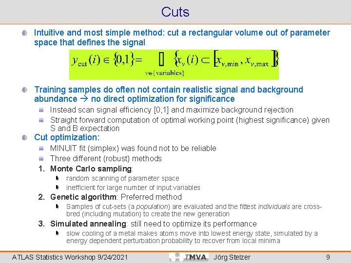 Cuts Intuitive and most simple method: cut a rectangular volume out of parameter space