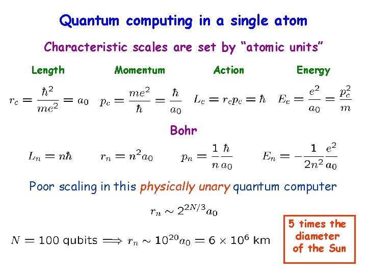 Quantum computing in a single atom Characteristic scales are set by “atomic units” Length