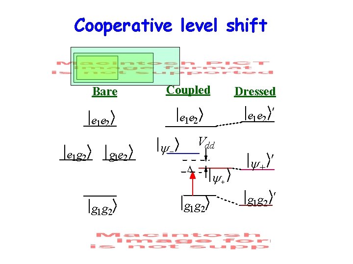 Cooperative level shift Bare Coupled g 1 e 2 g 1 g 2 e