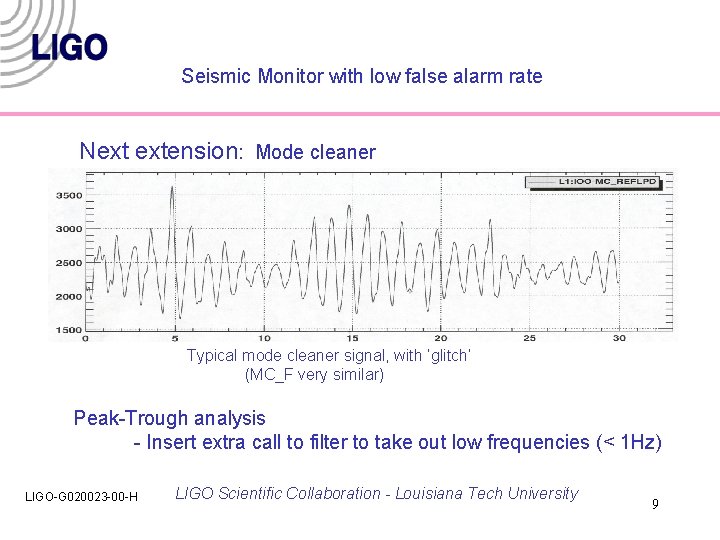 Seismic Monitor with low false alarm rate Next extension: Mode cleaner Typical mode cleaner