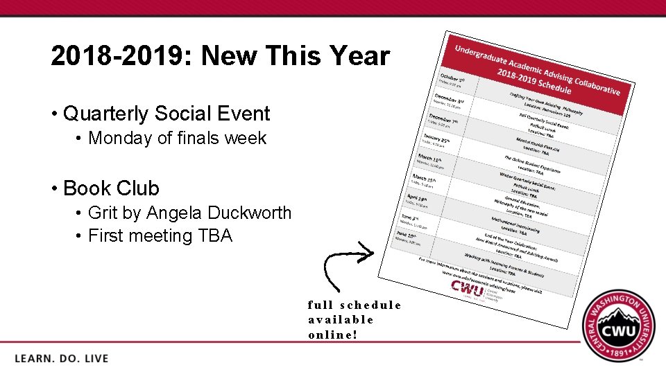 2018 -2019: New This Year • Quarterly Social Event • Monday of finals week