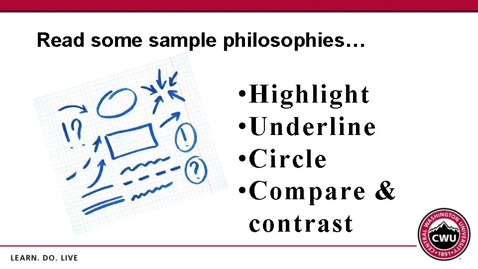 Read some sample philosophies… • Highlight • Underline • Circle • Compare & contrast