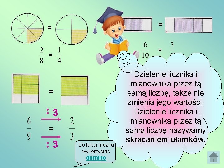 = = = 3 Do lekcji można wykorzystać domino Dzielenie licznika i mianownika przez