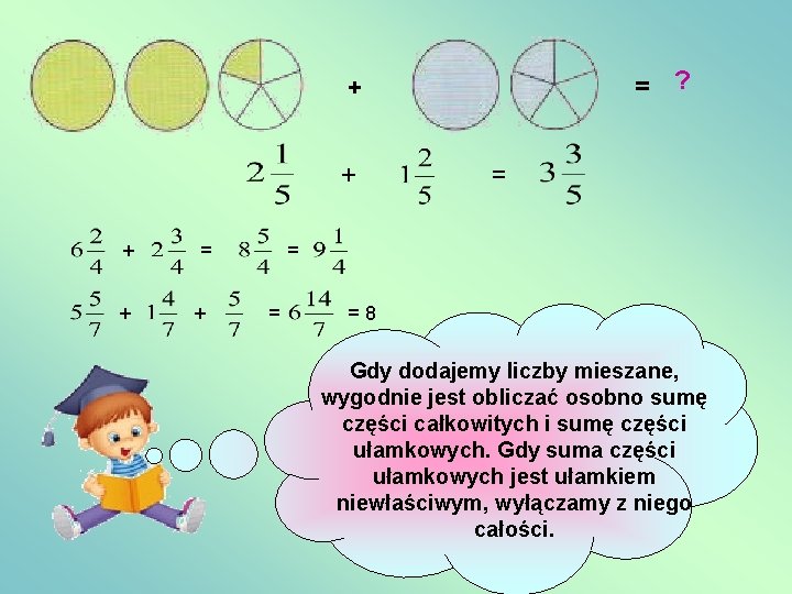 = ? + + = + = =8 Gdy dodajemy liczby mieszane, wygodnie jest