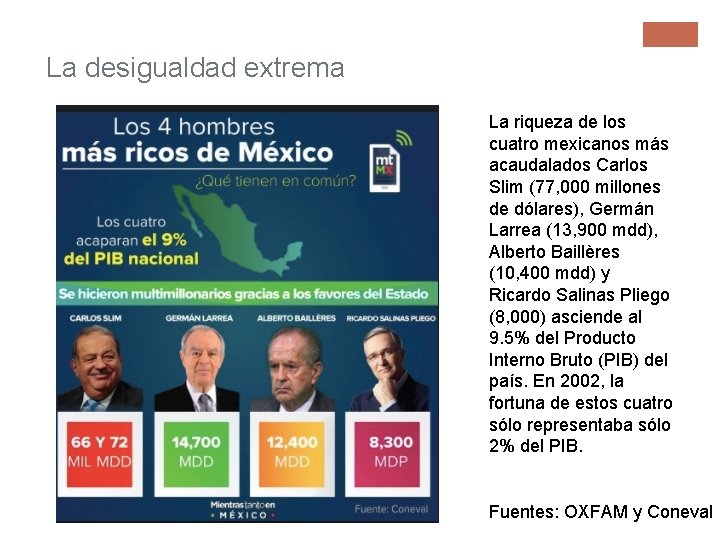 La desigualdad extrema La riqueza de los cuatro mexicanos más acaudalados Carlos Slim (77,
