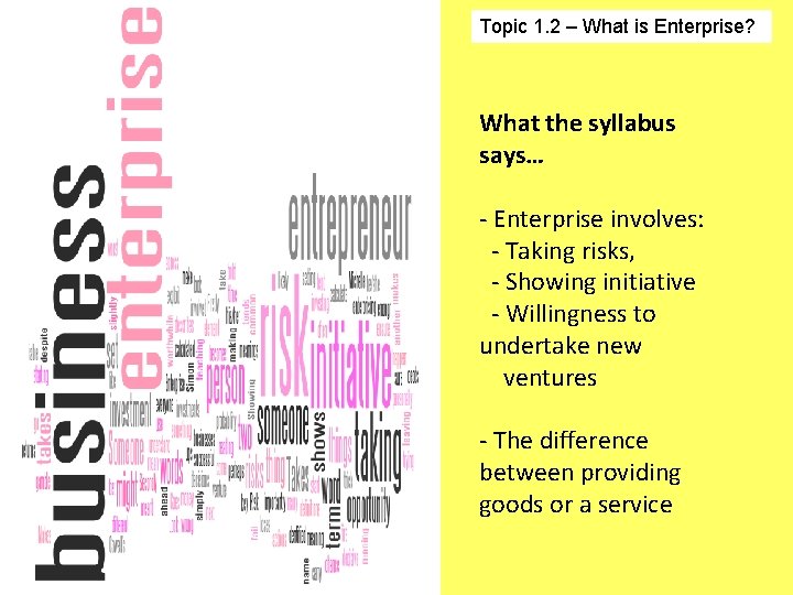 Topic 1. 2 – What is Enterprise? What the syllabus says… - Enterprise involves:
