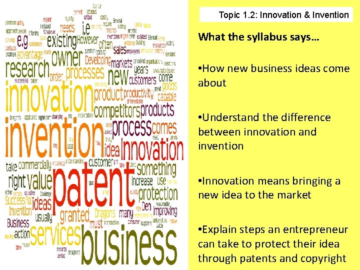 Topic 1. 2: Innovation & Invention What the syllabus says… • How new business