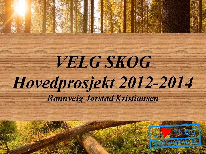 VELG SKOG Hovedprosjekt 2012 -2014 Rannveig Jørstad Kristiansen 