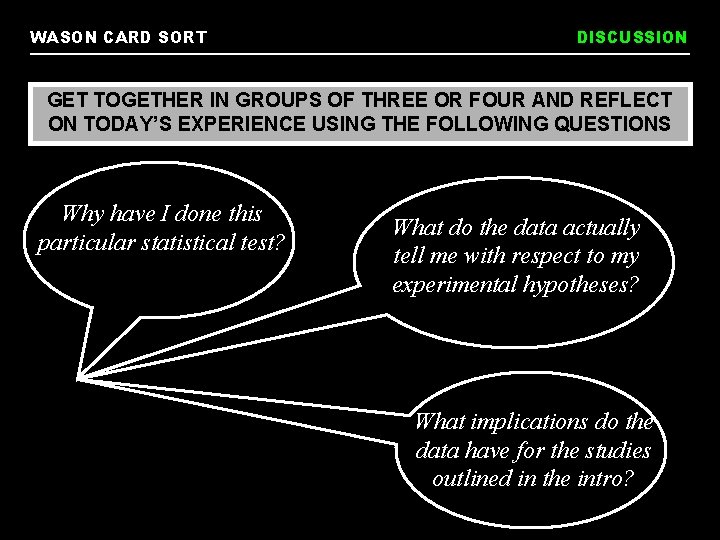 WASON CARD SORT DISCUSSION GET TOGETHER IN GROUPS OF THREE OR FOUR AND REFLECT