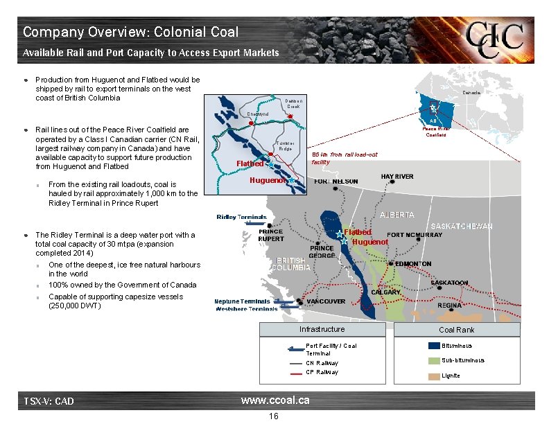 Company Overview: Colonial Coal Available Rail and Port Capacity to Access Export Markets ●