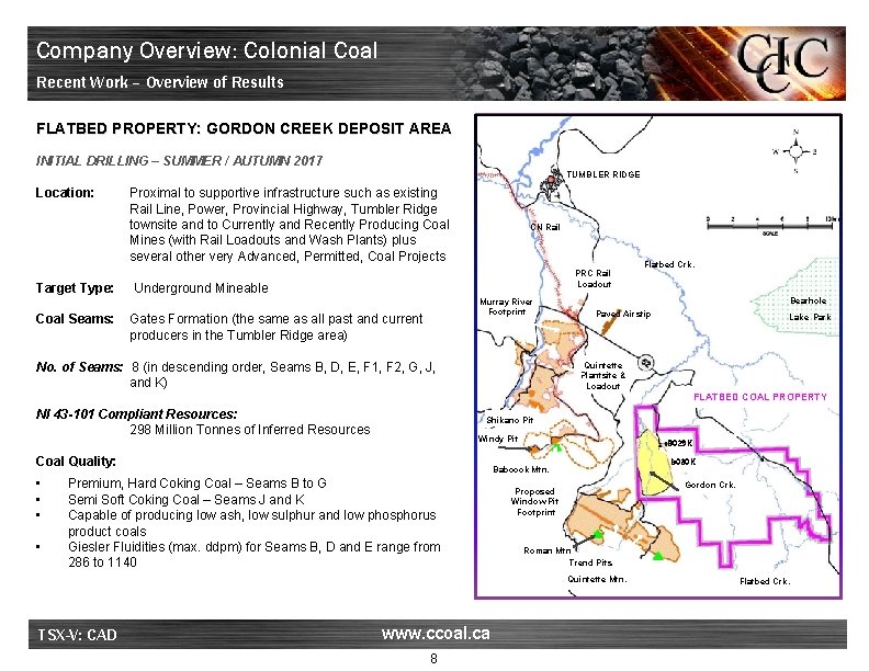 Company Overview: Colonial Coal Recent Work – Overview of Results FLATBED PROPERTY: GORDON CREEK