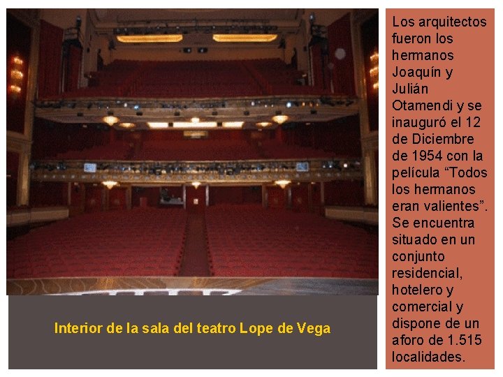 Interior de la sala del teatro Lope de Vega Los arquitectos fueron los hermanos