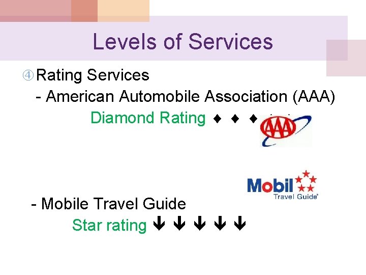 Levels of Services Rating Services - American Automobile Association (AAA) Diamond Rating - Mobile