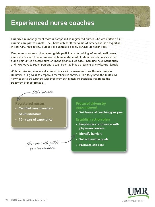 Experienced nurse coaches Our disease management team is composed of registered nurses who are