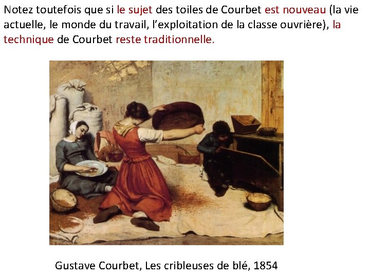 Notez toutefois que si le sujet des toiles de Courbet est nouveau (la vie