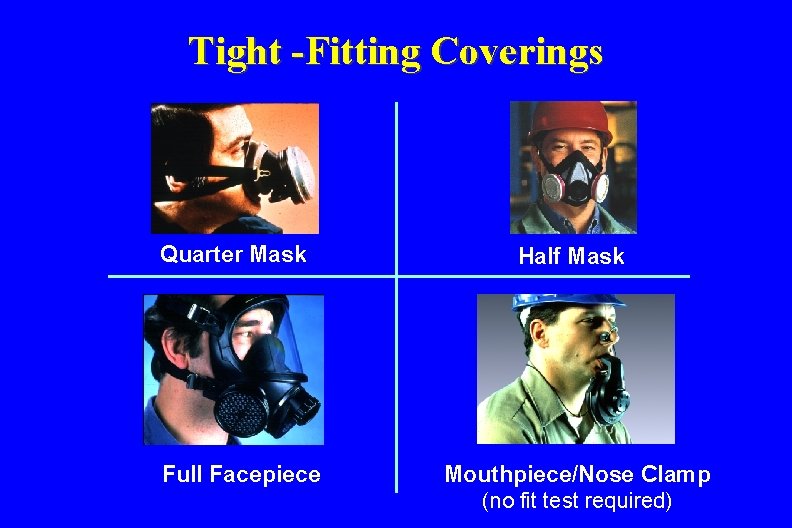 Tight -Fitting Coverings Quarter Mask Full Facepiece Half Mask Mouthpiece/Nose Clamp (no fit test