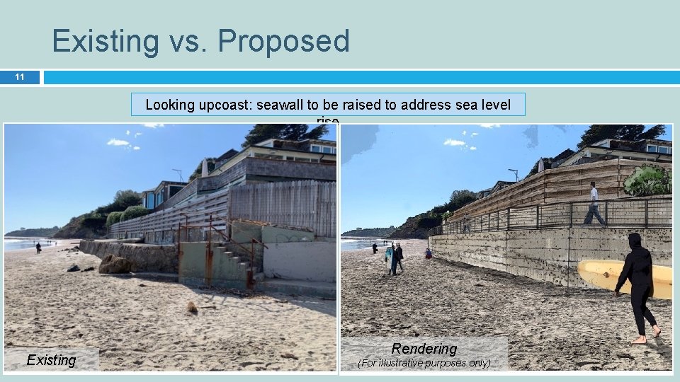 Existing vs. Proposed 11 Looking upcoast: seawall to be raised to address sea level