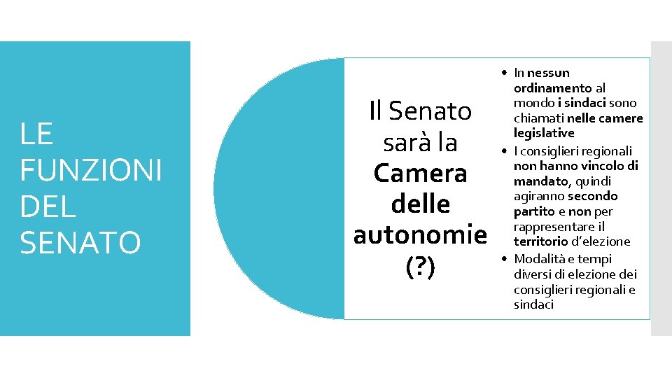 LE FUNZIONI DEL SENATO Il Senato sarà la Camera delle autonomie (? ) •