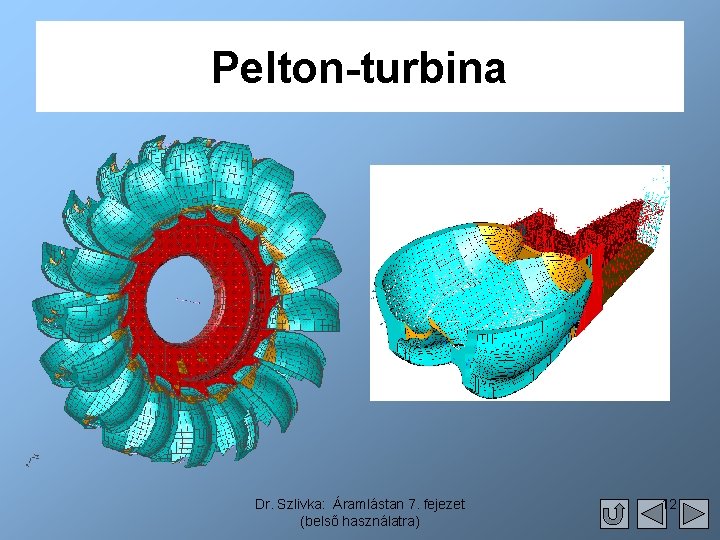 Pelton-turbina Dr. Szlivka: Áramlástan 7. fejezet (belső használatra) 12 
