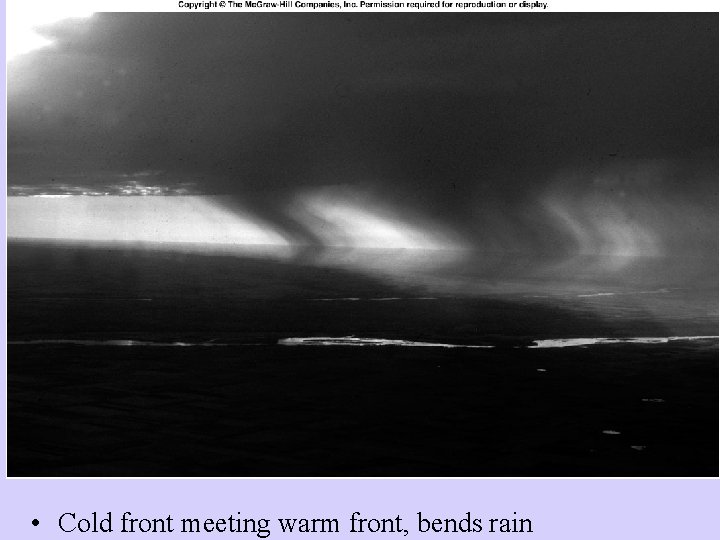 • Cold front meeting warm front, bends rain 