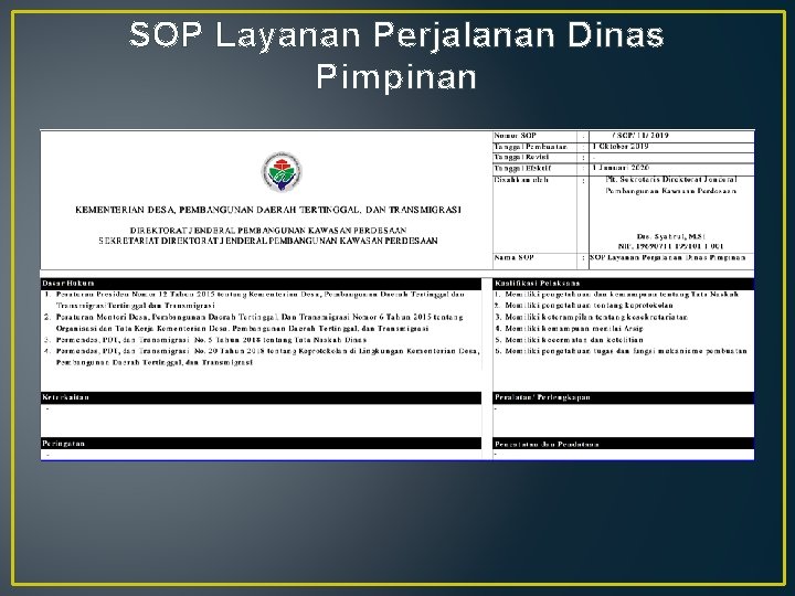 SOP Layanan Perjalanan Dinas Pimpinan 