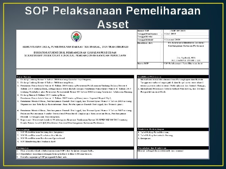 SOP Pelaksanaan Pemeliharaan Asset 