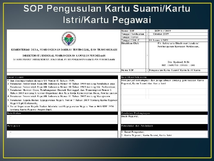 SOP Pengusulan Kartu Suami/Kartu Istri/Kartu Pegawai 