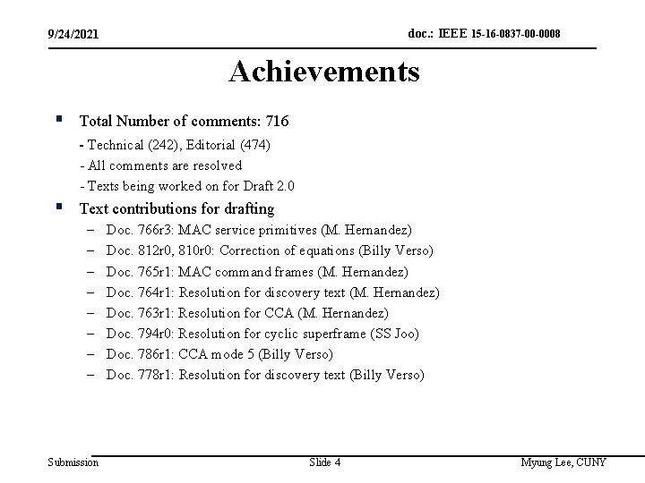 doc. : IEEE 15 -16 -0837 -00 -0008 9/24/2021 Achievements § Total Number of