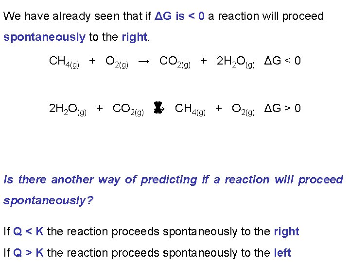 We have already seen that if ΔG is < 0 a reaction will proceed