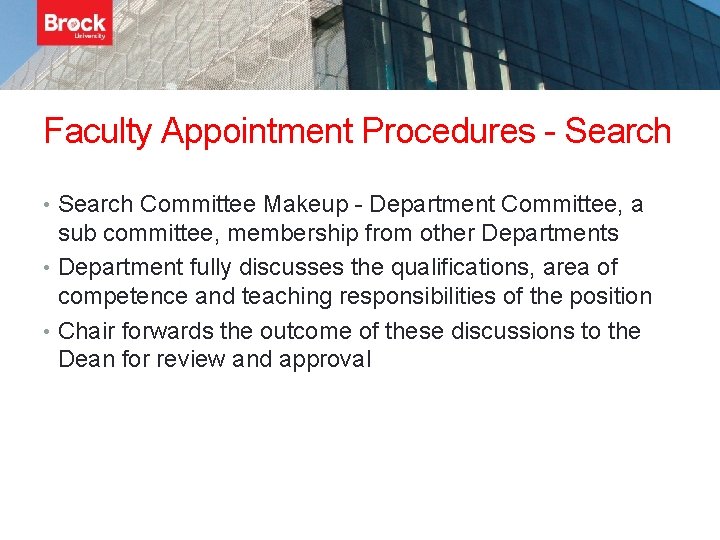 Faculty Appointment Procedures - Search • Search Committee Makeup - Department Committee, a sub