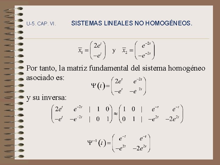 U-5. CAP. VI. SISTEMAS LINEALES NO HOMOGÉNEOS. Por tanto, la matriz fundamental del sistema