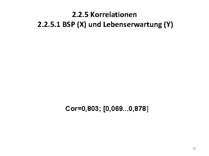 2. 2. 5 Korrelationen 2. 2. 5. 1 BSP (X) und Lebenserwartung (Y) Cor=0,