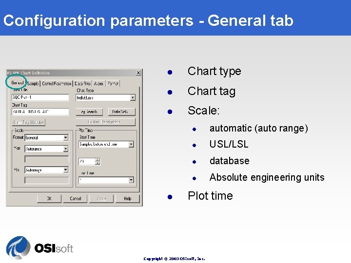 Configuration parameters - General tab l Chart type l Chart tag l Scale: l