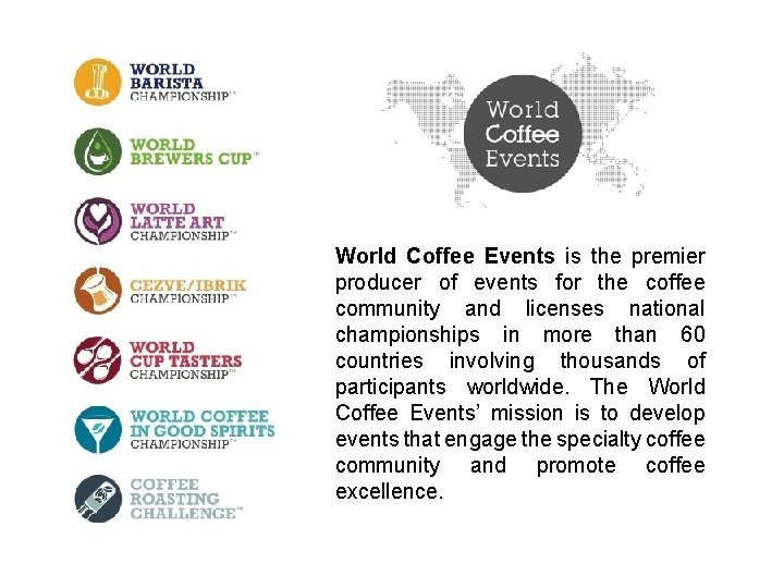 World Coffee Events is the premier producer of events for the coffee community and