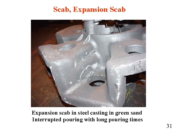 Scab, Expansion Scab Expansion scab in steel casting in green sand Interrupted pouring with