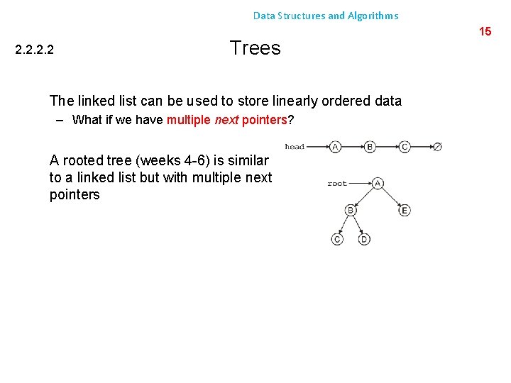 Data Structures and Algorithms 2. 2 Trees The linked list can be used to