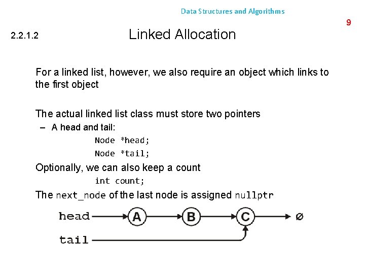 Data Structures and Algorithms 2. 2. 1. 2 Linked Allocation For a linked list,