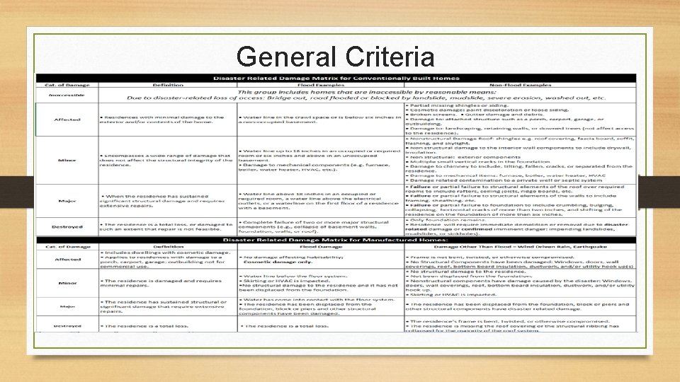 General Criteria General Criteria
