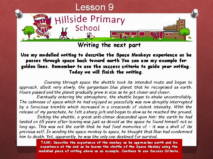 Lesson 9 Writing the next part Use my modelled writing to describe the Space Lesson 9 Writing the next part Use my modelled writing to describe the Space