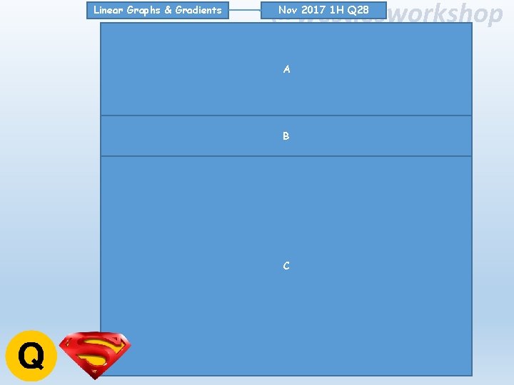 Linear Graphs & Gradients @westiesworkshop Nov 2017 1 H Q 28 A B C