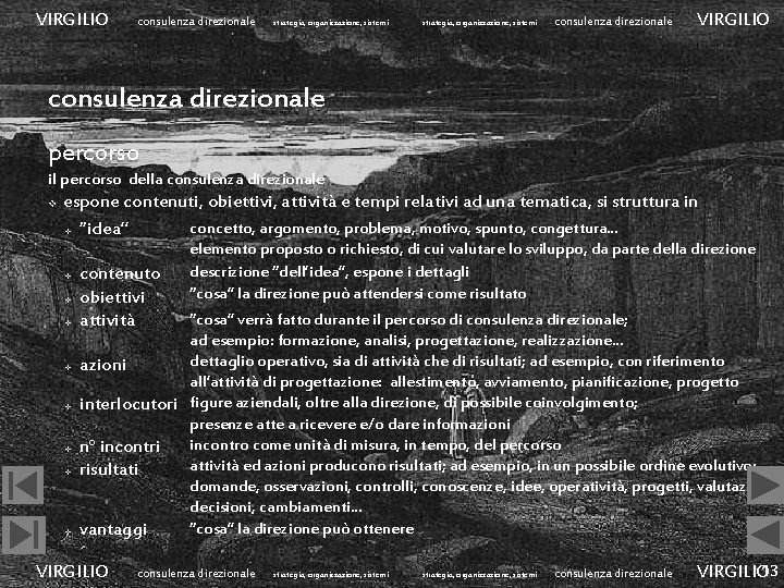 VIRGILIO consulenza direzionale strategia, organizzazione, sistemi consulenza direzionale VIRGILIO consulenza direzionale percorso il percorso