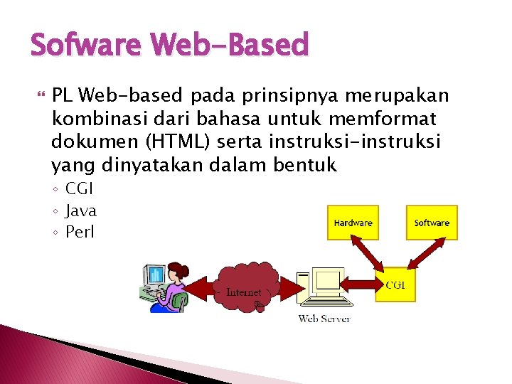 Sofware Web-Based PL Web-based pada prinsipnya merupakan kombinasi dari bahasa untuk memformat dokumen (HTML)