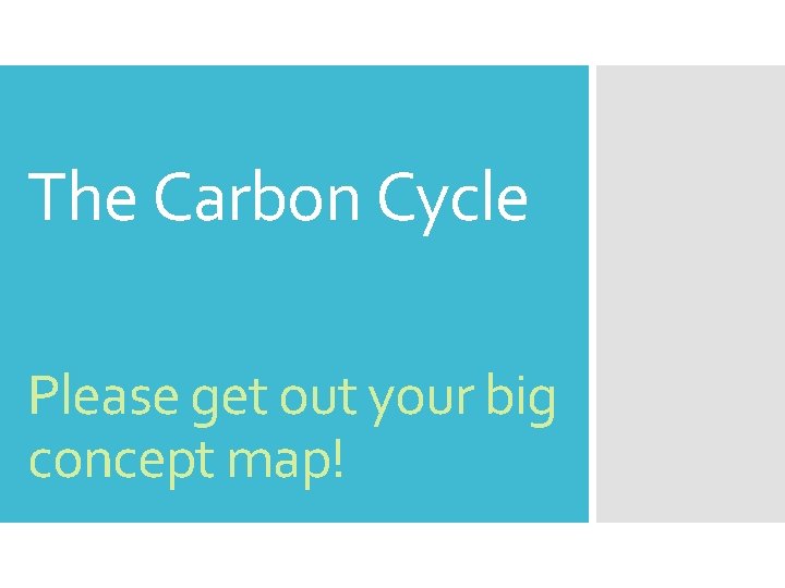 The Carbon Cycle Please get out your big concept map! 