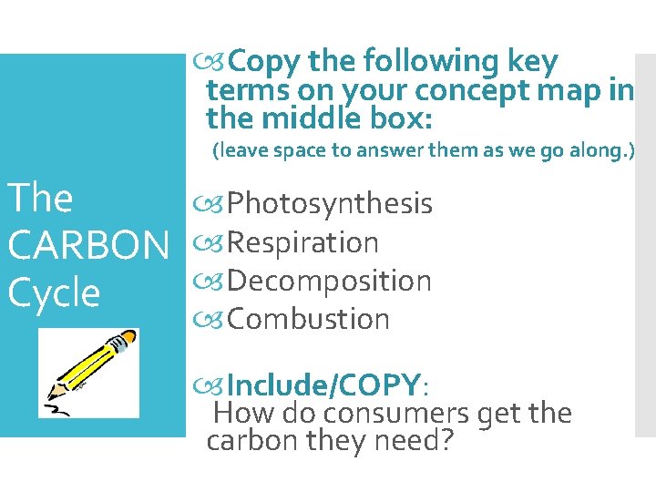  Copy the following key terms on your concept map in the middle box: