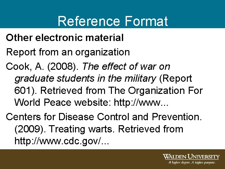 Reference Format Other electronic material Report from an organization Cook, A. (2008). The effect Reference Format Other electronic material Report from an organization Cook, A. (2008). The effect