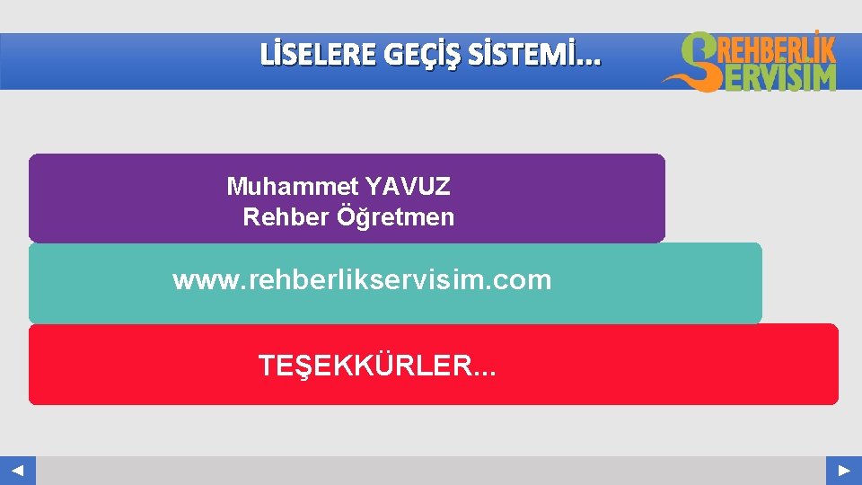 LİSELERE GEÇİŞ SİSTEMİ. . . Muhammet YAVUZ Rehber Öğretmen www. rehberlikservisim. com TEŞEKKÜRLER. .