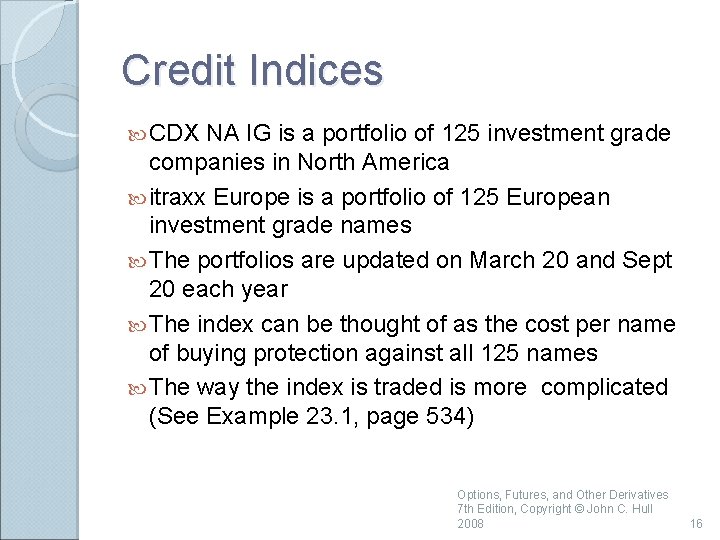 Credit Indices CDX NA IG is a portfolio of 125 investment grade companies in