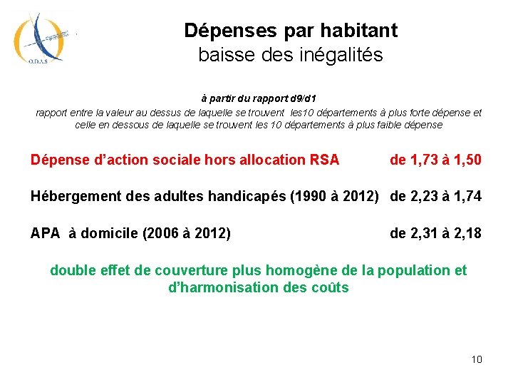 Dépenses par habitant baisse des inégalités à partir du rapport d 9/d 1 rapport